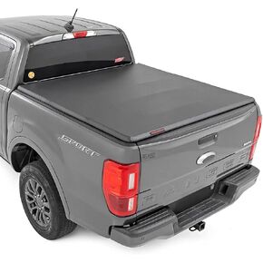 Rough Country Soft Tri-Fold Truck Bed Cover, F150 Truck Tonneau Covers for Ford Ranger (2019-2024) - 6' Weather-Resistant Ford Ranger Bed Cover, Soft Tri-Fold Ranger Tonneau Cover - 41219600