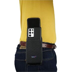 Nylon Cell Phone Holster Pouch Compatible W (Commuter/Defender) Galaxy S24 S23 S22 S21 S20 Ultra, Belt Loop Clip Holder, Magnetic Closure, Fits Case On (Black-Vertical)