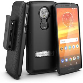 Encased Moto E5 Plus Case Belt Clip Holster, Ultra Thin Slimline Series (Hard Cover) Combo Shell with Alloy Kickstand - for Motorola E5PLUS / E5 Supra (Smooth Black) (Moto E5 Plus)