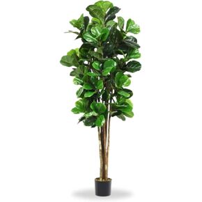 Fiddle Leaf Fig Tree, 6Ft Fake Floor Plant with Pot, Outdoor Fiddle Leaf Fig Plant, Artificial Trees for Home Decor Indoor Office Living Room