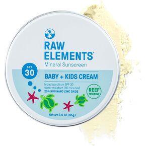 Raw Elements Baby + Kids SPF 30 Organic Sunscreen Lotion Non-Nano Zinc Oxide, Reef-Safe, Cruelty-Free, Gentle and Moisturizing, Zero Waste Tin, 3oz