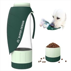 SUPERDESIGN Grey Dog Water Bottle Portable with Food Container, Dog Travel Water Bottle Easy-to-Use, Leak-Proof Design Pet Water Bottle Ideal for Travel,Hiking and Dog Walking Accessories