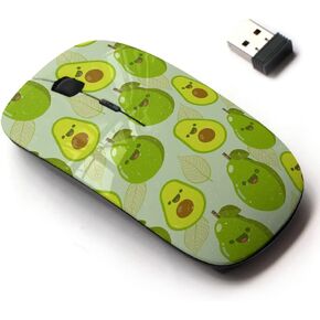 2.4G Wireless Mouse with Cute Pattern Design for All Laptops and Desktops with Nano Receiver - Cute Smiling Avocado Design