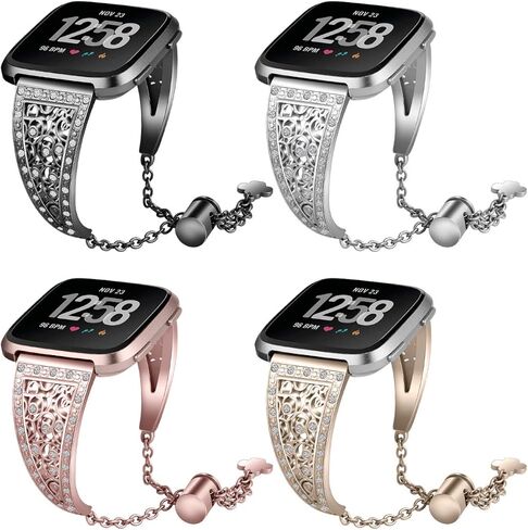 Compatible with Fitbit Versa 2 Band for Women, Slim Crystal Bling Glitter Diamond Wristband Metal Buckle Jewelry Bracelet Replacement Band for Fitbit Versa 2/Versa/Versa Lite Smart Watch in Saudi Arabia
