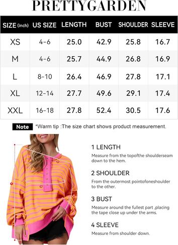 PRETTYGARDEN Womens Fall 2024 Striped Oversized Sweatshirt Long Sleeve Button Up Henley Neck Waffle Knit Pullover Tunic Tops in Saudi Arabia