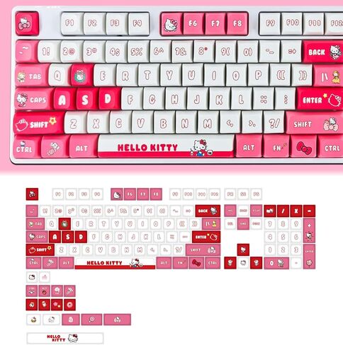 أغطية مفاتيح Sanri0 Hello Kittty باللونين الوردي والأحمر لمفاتيح XDA MX، لوحة مفاتيح ميكانيكية للألعاب اليابانية اللطيفة، مجموعة أغطية مفاتيح PBT (Hello Kittty) in Saudi Arabia