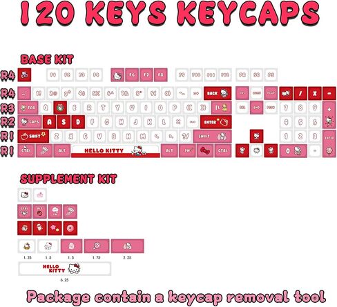 أغطية مفاتيح Sanri0 Hello Kittty باللونين الوردي والأحمر لمفاتيح XDA MX، لوحة مفاتيح ميكانيكية للألعاب اليابانية اللطيفة، مجموعة أغطية مفاتيح PBT (Hello Kittty) in Saudi Arabia