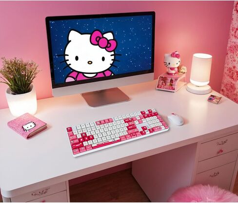 أغطية مفاتيح Sanri0 Hello Kittty باللونين الوردي والأحمر لمفاتيح XDA MX، لوحة مفاتيح ميكانيكية للألعاب اليابانية اللطيفة، مجموعة أغطية مفاتيح PBT (Hello Kittty) in Saudi Arabia