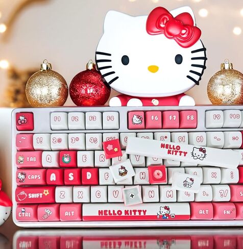 أغطية مفاتيح Sanri0 Hello Kittty باللونين الوردي والأحمر لمفاتيح XDA MX، لوحة مفاتيح ميكانيكية للألعاب اليابانية اللطيفة، مجموعة أغطية مفاتيح PBT (Hello Kittty) in Saudi Arabia