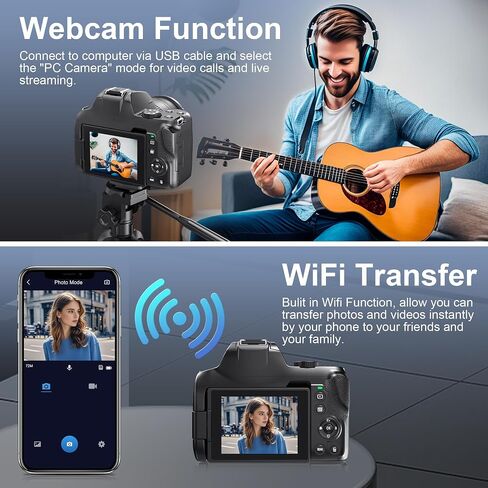 كاميرات للتصوير الفوتوغرافي، كاميرا رقمية بتكبير بصري 12X بدقة 4K مع WiFi والتحكم في التطبيقات، وكاميرا تسجيل فيديو بدقة 72 ميجابكسل مع شاشة قابلة للطي بزاوية 180 درجة، وتركيز تلقائي، وبطاريات مزدوجة، وزاوية واسعة 59 مم وعدسة ماكرو، وبطاقة SD سعة 32 جيجاب in Saudi Arabia