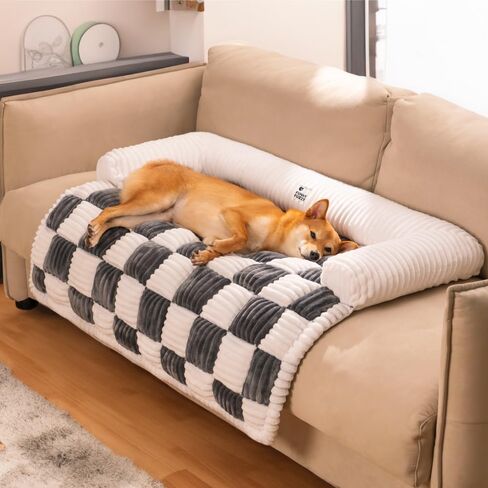 Pet Couch Covers for Sofa, 47.24"×37.4" Large Dogs Bed Mat for Sofa Couch Furniture Protector Cream Square Plaid Cozy Dog Couch Cover, Black Checkered, X-Large in Saudi Arabia