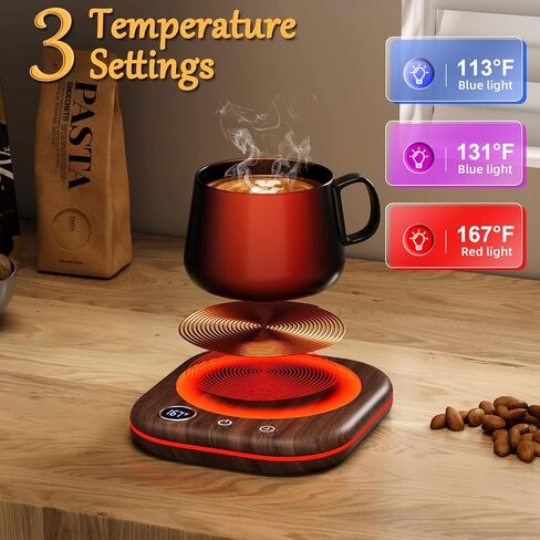 Mug Warmer Upgraded,Coffee Mug Warmer for Desk LEDs Light 3 Temp Settings (113-167°F) 1-12H Timer 4 H Auto Shut Off Beverage Cup Candle Warmer for Coffee Tea Milk(Wood Grain) in Saudi Arabia