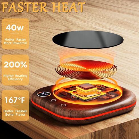 Mug Warmer Upgraded,Coffee Mug Warmer for Desk LEDs Light 3 Temp Settings (113-167°F) 1-12H Timer 4 H Auto Shut Off Beverage Cup Candle Warmer for Coffee Tea Milk(Wood Grain) in Saudi Arabia