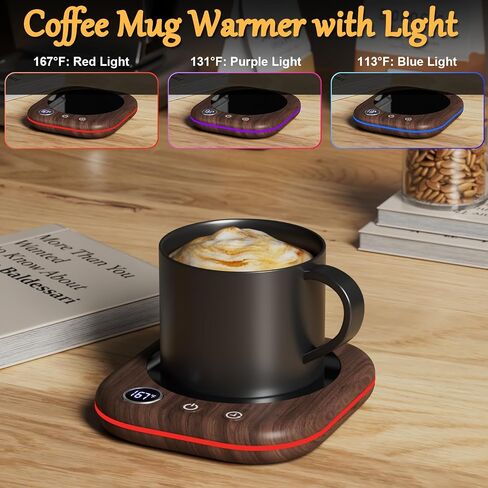 Mug Warmer Upgraded,Coffee Mug Warmer for Desk LEDs Light 3 Temp Settings (113-167°F) 1-12H Timer 4 H Auto Shut Off Beverage Cup Candle Warmer for Coffee Tea Milk(Wood Grain) in Saudi Arabia