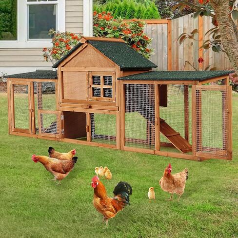 80in Wooden Rabbit Hutch, Outdoor Chicken Coop, Bunny Hutch Guinea Pig Pet House Bunny Cage with Double Side Runs, Weatherproof Roof, Removable Tray, Ramps for Small Animals in Saudi Arabia