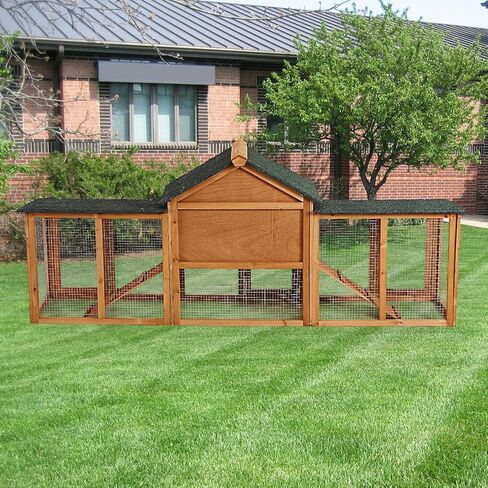 80in Wooden Rabbit Hutch, Outdoor Chicken Coop, Bunny Hutch Guinea Pig Pet House Bunny Cage with Double Side Runs, Weatherproof Roof, Removable Tray, Ramps for Small Animals in Saudi Arabia