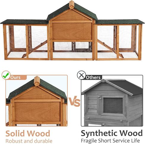 80in Wooden Rabbit Hutch, Outdoor Chicken Coop, Bunny Hutch Guinea Pig Pet House Bunny Cage with Double Side Runs, Weatherproof Roof, Removable Tray, Ramps for Small Animals in Saudi Arabia