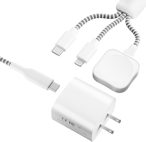كابل شاحن متعدد مطور لساعة Apple، شاحن iWatch مغناطيسي لاسلكي 3 في 1 USB C وكابل USB-C إلى كابل مضفر من النايلون مع كتلة من النوع C، شحن سريع لسلسلة iWatch (أسود-أبيض) in Saudi Arabia
