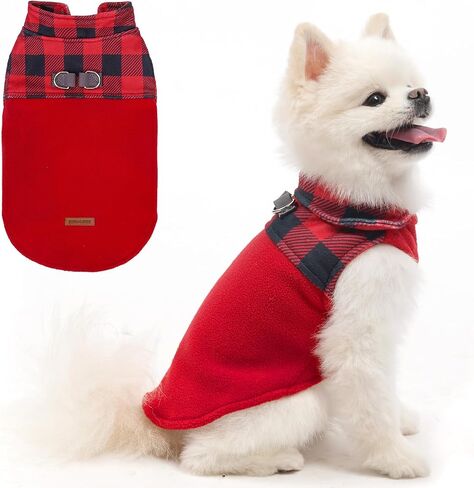 EXPAWLORER Fleece Dog Sweater - Classic Plaid Dog Jacket, Winter Coat Vest with 2 D-Rings for Leash, Pet Cold Weather Clothes, Sweatershirt for Boys or Girls in Saudi Arabia