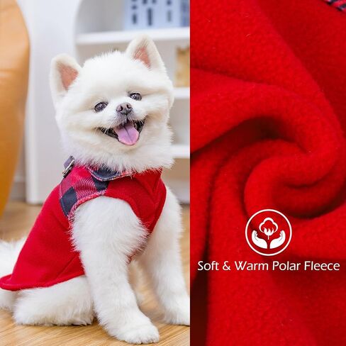 EXPAWLORER Fleece Dog Sweater - Classic Plaid Dog Jacket, Winter Coat Vest with 2 D-Rings for Leash, Pet Cold Weather Clothes, Sweatershirt for Boys or Girls in Saudi Arabia