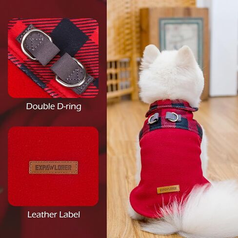 EXPAWLORER Fleece Dog Sweater - Classic Plaid Dog Jacket, Winter Coat Vest with 2 D-Rings for Leash, Pet Cold Weather Clothes, Sweatershirt for Boys or Girls in Saudi Arabia