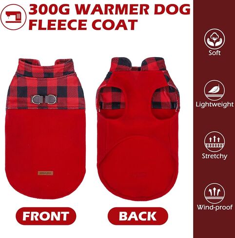 EXPAWLORER Fleece Dog Sweater - Classic Plaid Dog Jacket, Winter Coat Vest with 2 D-Rings for Leash, Pet Cold Weather Clothes, Sweatershirt for Boys or Girls in Saudi Arabia