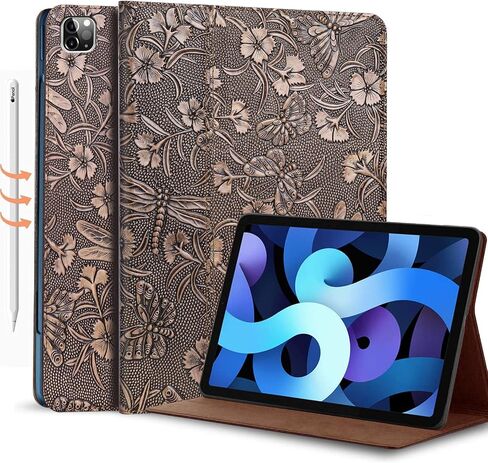 حافظة Gexmil من الجلد الطبيعي لجهاز iPad pro 11 بوصة 2022/2021 الجيل الرابع/الثالث، غطاء iPad Pro 11 2020/2018 الجيل الثاني/الأول، جلد البقر الحقيقي مقاوم للصدمات، نمط زهور in Saudi Arabia