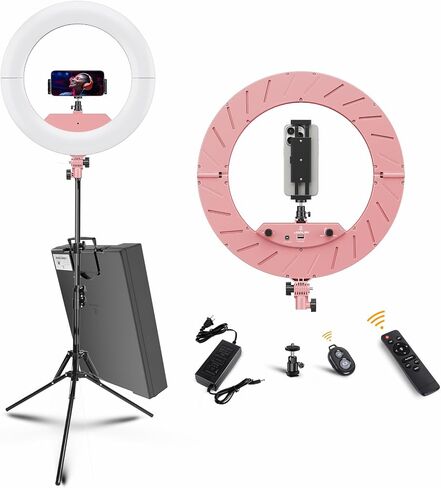JJ JIANJIN Ring Light Kit:18"/45cm Outer 55W6700k Dimmable LED Light, Tripod Stand, Remote Controller,Box for Camera,Smartphone,YouTube,TikTok,Self-Portrait Shooting,CRI90,Black in Saudi Arabia