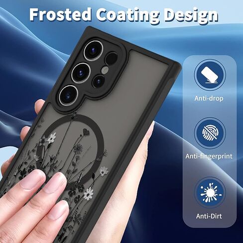 OOK Magnetic for Samsung Galaxy S24 Ultra Case [12FT Military Grade Drop Tested] [Compatible with MagSafe] Protective Full Body Protection Phone Case for S24 Ultra Case, Black Wild Flower in Kuwait