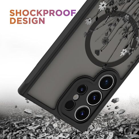 OOK Magnetic for Samsung Galaxy S24 Ultra Case [12FT Military Grade Drop Tested] [Compatible with MagSafe] Protective Full Body Protection Phone Case for S24 Ultra Case, Black Wild Flower in Kuwait