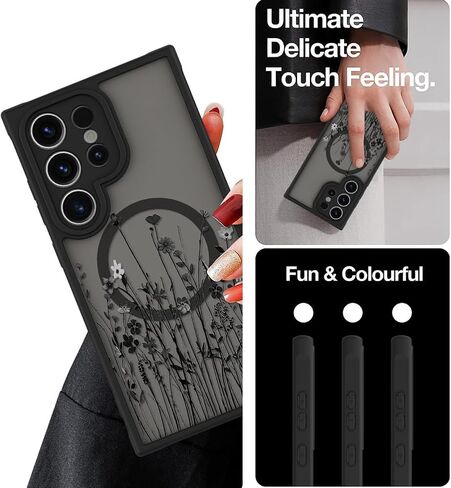 OOK Magnetic for Samsung Galaxy S24 Ultra Case [12FT Military Grade Drop Tested] [Compatible with MagSafe] Protective Full Body Protection Phone Case for S24 Ultra Case, Black Wild Flower in Kuwait