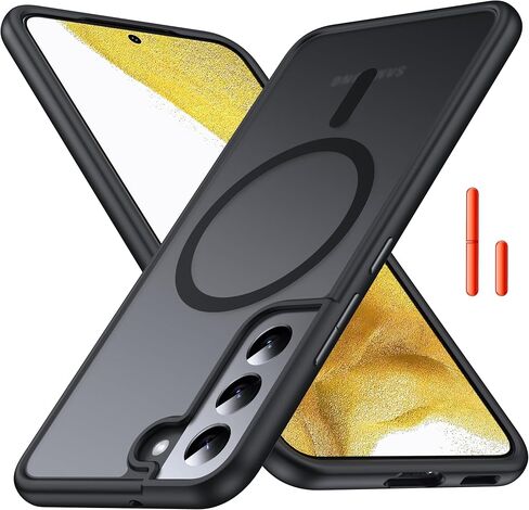 [NO.1 Magnetic for Samsung Galaxy S22 Case with MagSafe [Translucent Matte][Anti-Fingerprint][Military Grade Drop Tested] Slim Hard Case Silicone Bumper for Samsung Galaxy S22 Phone Case,Black in Saudi Arabia