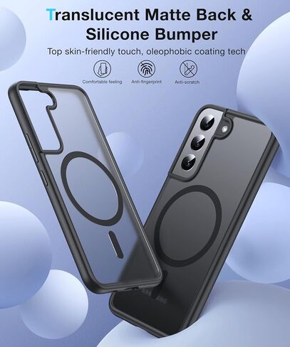 [NO.1 Magnetic for Samsung Galaxy S22 Case with MagSafe [Translucent Matte][Anti-Fingerprint][Military Grade Drop Tested] Slim Hard Case Silicone Bumper for Samsung Galaxy S22 Phone Case,Black in Saudi Arabia