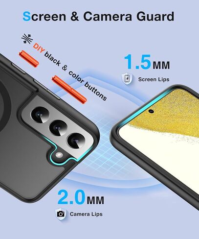 [NO.1 Magnetic for Samsung Galaxy S22 Case with MagSafe [Translucent Matte][Anti-Fingerprint][Military Grade Drop Tested] Slim Hard Case Silicone Bumper for Samsung Galaxy S22 Phone Case,Black in Saudi Arabia