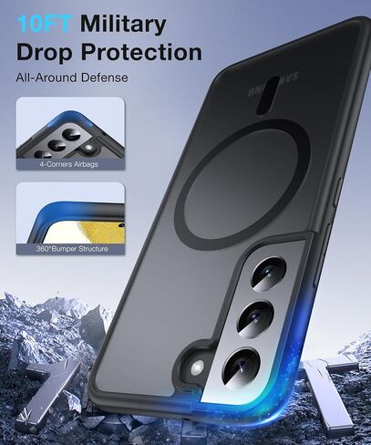 [NO.1 Magnetic for Samsung Galaxy S22 Case with MagSafe [Translucent Matte][Anti-Fingerprint][Military Grade Drop Tested] Slim Hard Case Silicone Bumper for Samsung Galaxy S22 Phone Case,Black in Saudi Arabia