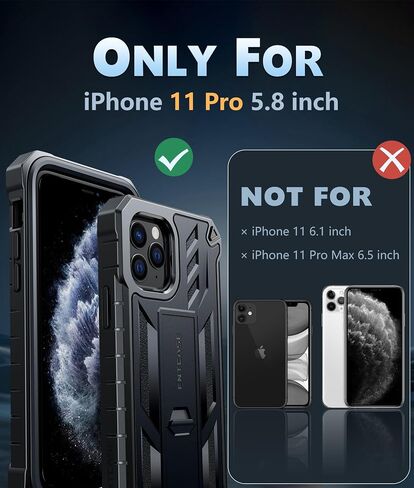 FNTCASE for iPhone 11 Pro Case: Military Grade Shockproof Dual Protective Cell Phone Cover with Kickstand - Rugged Full Protection Matte Textured Dropproof Heavy Duty Hard Cases - 5.8 Inch Black in Saudi Arabia
