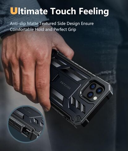 FNTCASE for iPhone 11 Pro Case: Military Grade Shockproof Dual Protective Cell Phone Cover with Kickstand - Rugged Full Protection Matte Textured Dropproof Heavy Duty Hard Cases - 5.8 Inch Black in Saudi Arabia