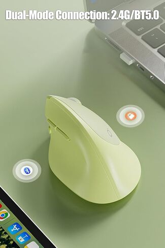 Dual-Mode Ergonomic Mouse Vertical Mouse Wireless 2.4GHz/Bluetooth 5.0, 7 Buttons, 5-Level DPI, 1 AAA Battery, Silent Optical Mice for Win/Mac/Computer/Laptop/Office/Gamer, Avocado Green in Saudi Arabia