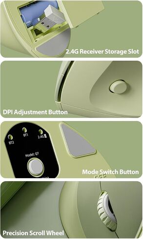 Dual-Mode Ergonomic Mouse Vertical Mouse Wireless 2.4GHz/Bluetooth 5.0, 7 Buttons, 5-Level DPI, 1 AAA Battery, Silent Optical Mice for Win/Mac/Computer/Laptop/Office/Gamer, Avocado Green in Saudi Arabia