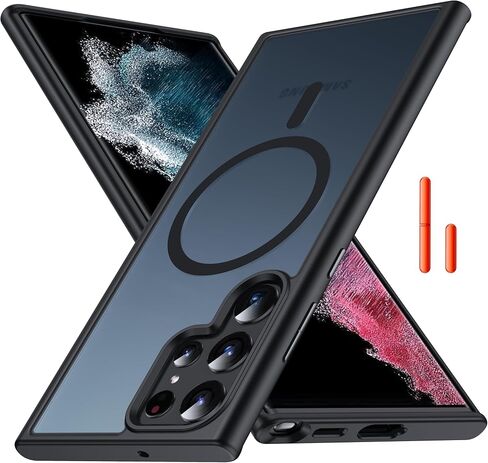 [NO.1 Magnetic for Samsung Galaxy S22 Case with MagSafe [Translucent Matte][Anti-Fingerprint][Military Grade Drop Tested] Slim Hard Case Silicone Bumper for Samsung Galaxy S22 Phone Case,Black in Saudi Arabia