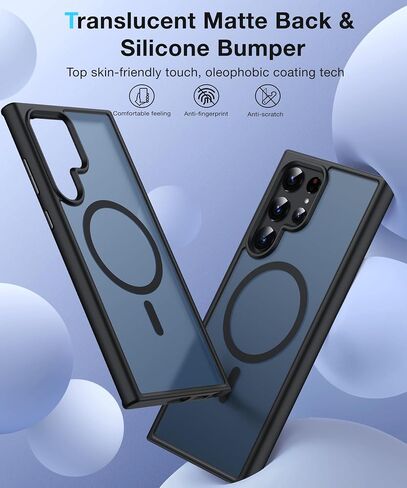 [NO.1 Magnetic for Samsung Galaxy S22 Case with MagSafe [Translucent Matte][Anti-Fingerprint][Military Grade Drop Tested] Slim Hard Case Silicone Bumper for Samsung Galaxy S22 Phone Case,Black in Saudi Arabia