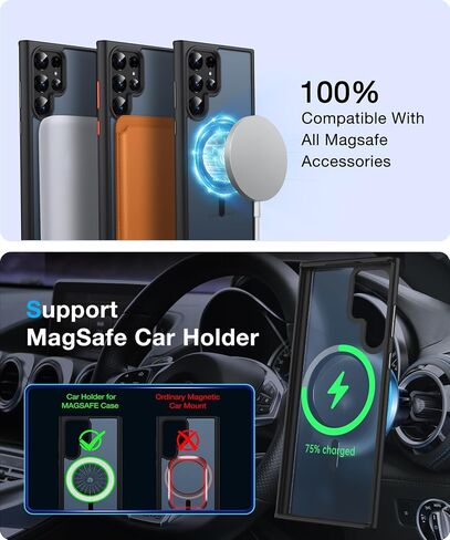 [NO.1 Magnetic for Samsung Galaxy S22 Case with MagSafe [Translucent Matte][Anti-Fingerprint][Military Grade Drop Tested] Slim Hard Case Silicone Bumper for Samsung Galaxy S22 Phone Case,Black in Saudi Arabia
