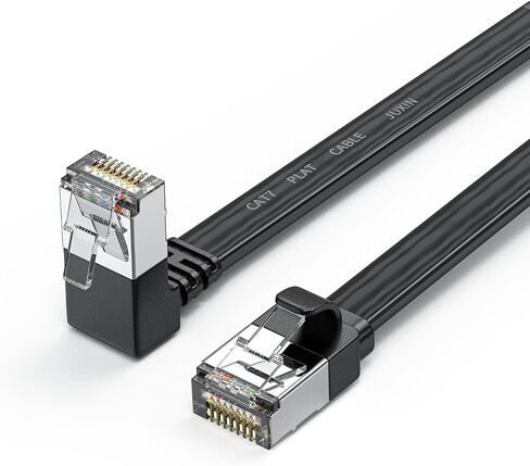 Cat7 Flat Right Angle Ethernet Cable 10FT,Up Angle 90,Short Crystal Connector RJ45 LAN Network Path Cord,10Gbps 600MHz,for Gaming,Pc,Router,Modem. in Saudi Arabia
