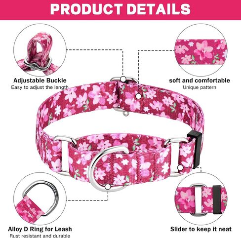 Hikiko Martingale Collar for Dogs with No Buckle Floral Daisy Dog Collar Soft Nylon No Pull Dog Collars for Small Dogs,Green Flower,S in Saudi Arabia