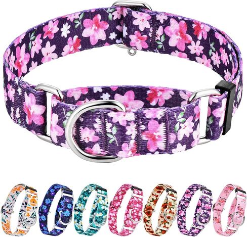 Hikiko Martingale Collar for Dogs with No Buckle Floral Daisy Dog Collar Soft Nylon No Pull Dog Collars for Small Dogs,Green Flower,S in Saudi Arabia