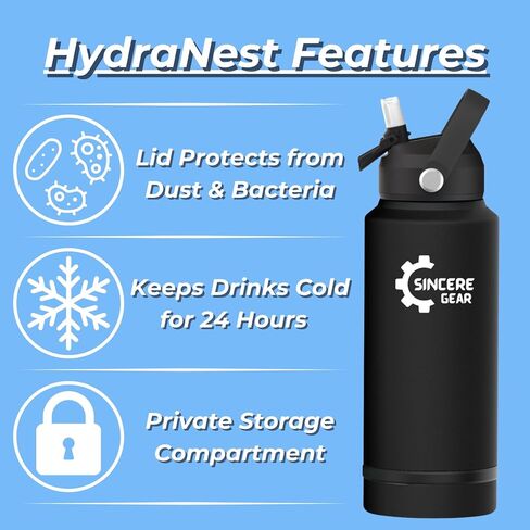 Water Bottle with Storage Compartment - Diversion Safe Water Bottle & Snack Container - Dog Water Bottle - HydraNest Insulated 28 Oz Water Bottle with 6 Oz Secret Compartment in Kuwait