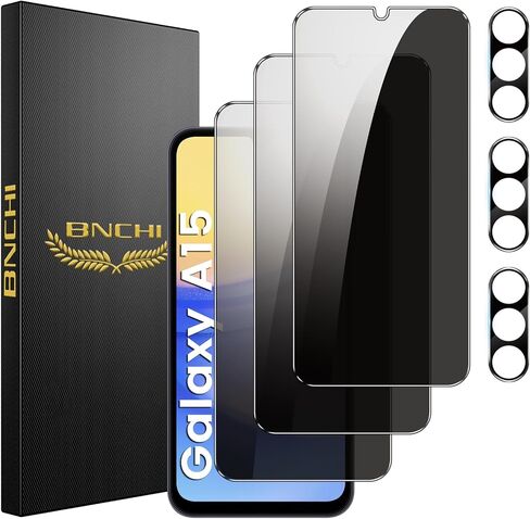 BNCHI [عبوة من 3+3 واقي شاشة للخصوصية لهاتف Samsung Galaxy A15 5G مع 3 قطع من واقي عدسة الكاميرا، فيلم زجاجي مقوى مضاد للتجسس، صلابة 9H، مضاد للخدش، حساس للمس in Saudi Arabia