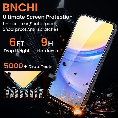BNCHI [عبوة من 3+3 واقي شاشة للخصوصية لهاتف Samsung Galaxy A15 5G مع 3 قطع من واقي عدسة الكاميرا، فيلم زجاجي مقوى مضاد للتجسس، صلابة 9H، مضاد للخدش، حساس للمس in Saudi Arabia