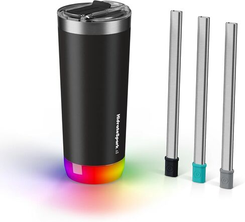 HidrateSpark PRO Smart Tumbler Bundle – Insulated Stainless Steel – Tracks Water Intake with Bluetooth, LED Glow Reminder When You Need to Drink – 20oz, Brushed Stainless Steel + 3 Straws in Saudi Arabia