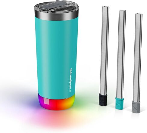 HidrateSpark PRO Smart Tumbler Bundle – Insulated Stainless Steel – Tracks Water Intake with Bluetooth, LED Glow Reminder When You Need to Drink – 20oz, Brushed Stainless Steel + 3 Straws in Saudi Arabia